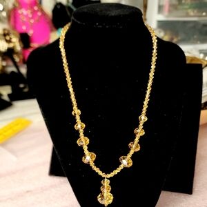 Faceted Graduated Champagne gold Crystal Bead Necklace vintage ,Fish Hook Clasp